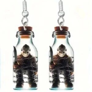❤️JASON VOORHEES FRIDAY THE 13th MOVIE BOTTLE DANGLE EARRING - FACTORY SEALED
